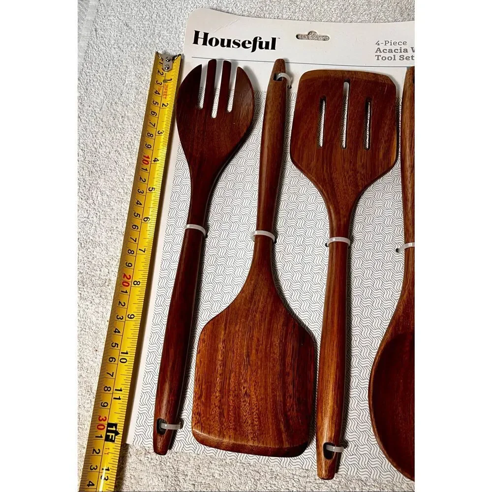 Houseful 4-Piece Acacia Wood Kitchen Tool Cooking Utensil Set New